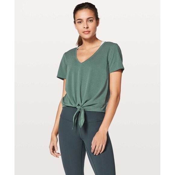 LULULEMON Knot Gonna Fly Graphite Green Pima Cotton Front Tie T-Shirt, Size S - Picture 1 of 13